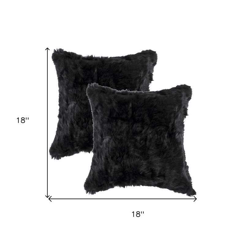 Set Of Two 18" X 18" Black Rabbit Natural Fur Animal Print Throw